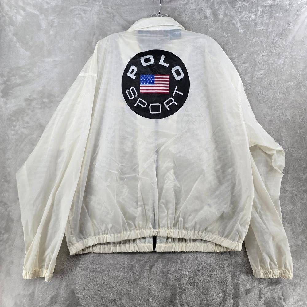 VTG Polo Sport‎ Windbreaker Mens XXL White Ripstop Full Zip Ralph Lauren Jacket